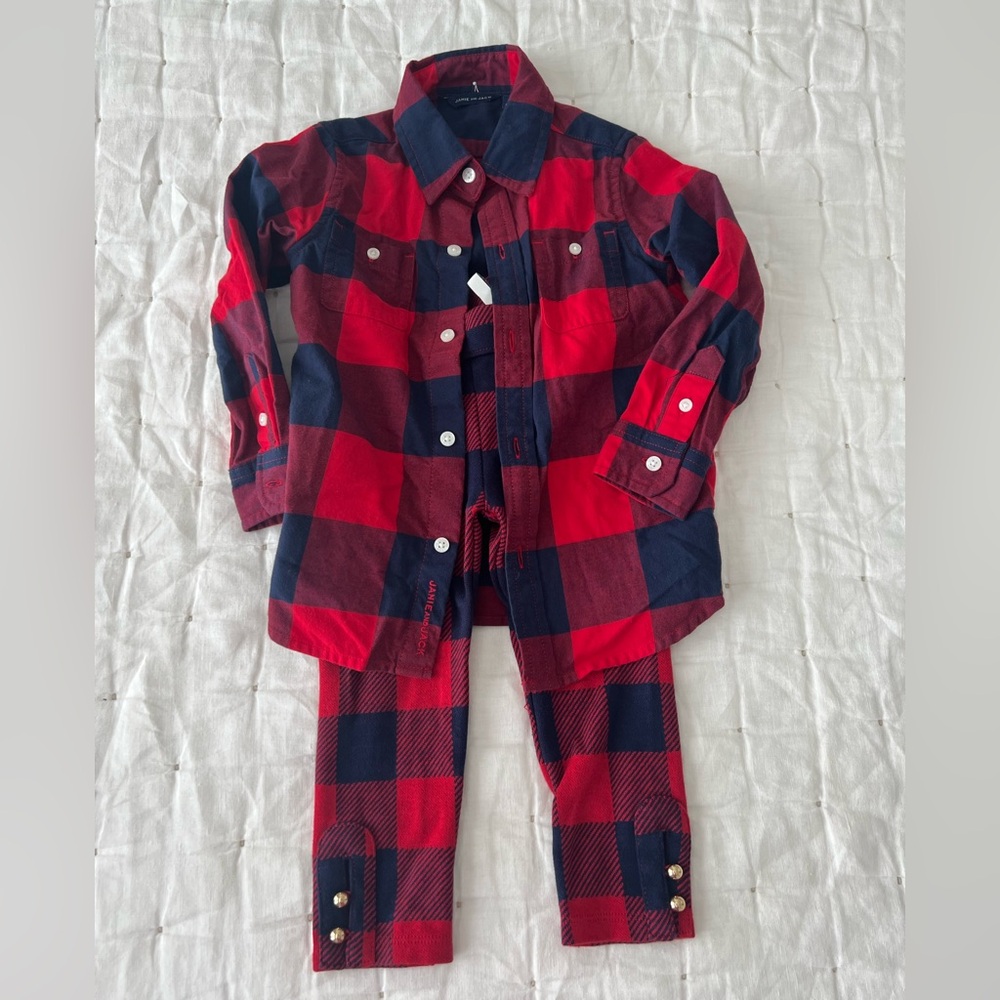 Janie and Jack Red and Black Plaid Shirt and Pants Set